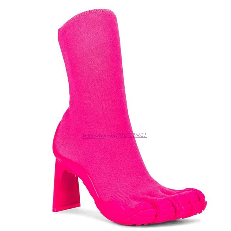 Black Five Finger Toe Boots Pink Angle Boots Elastic Boots Special Stylish Shoes Short Boots For Woman
