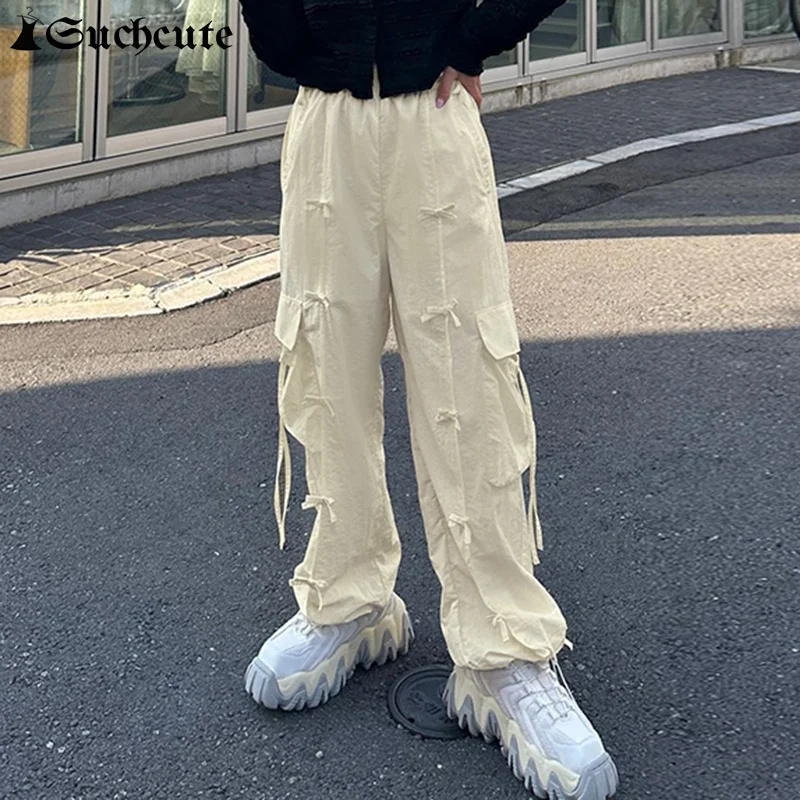 Хип-хоп женские повседневные брюки на завязках с бантом и карманами