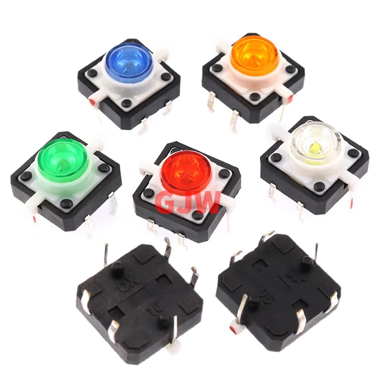 

5PCS 5 color 12X12x7.3mm 4PIN dip TACT push button switch with light led Micro key power tactile switches 12x12x7.3 12*12*7.3MM