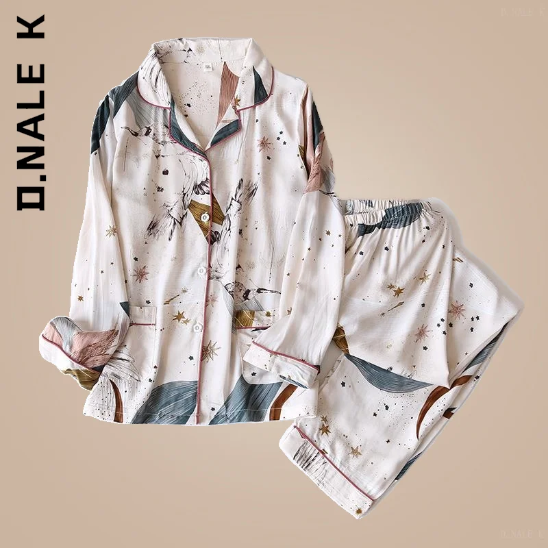 

Модная женская тонкая Пижама D. Наклейки K, 100% вискоза, пижама с длинными рукавами для женщин, милая одежда, ночная рубашка для женщин