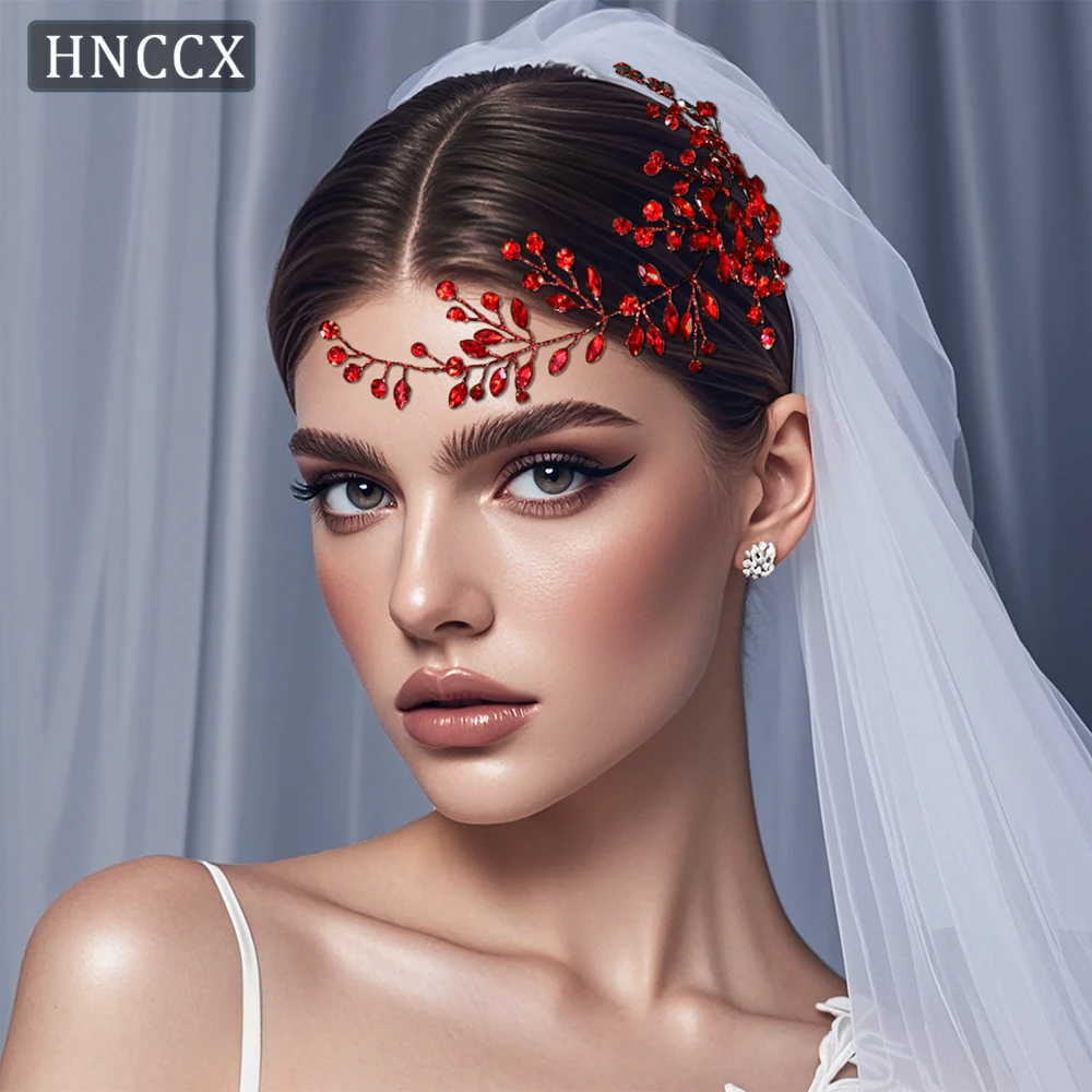 Фото HNCCX Красная хрустальная свадебная заколка-венок ручной работы, элегантное украшение для волос со стразами для подружек невесты HP21 №3