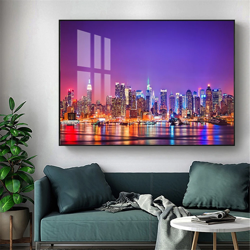 

Custom New York Neon Night View Canvas Poster Silk Fabric Modern Style Prints Party House Decor Room#211217-40
