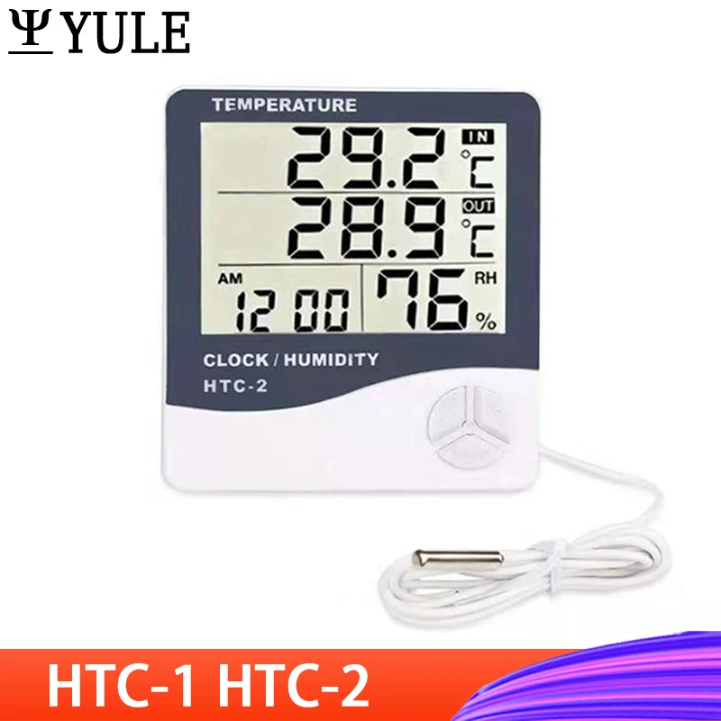 

LCD Electronic Digital Temperature Humidity Meter Indoor Outdoor Thermometer Hygrometer Weather Station Clock Tools HTC-1 HTC-2