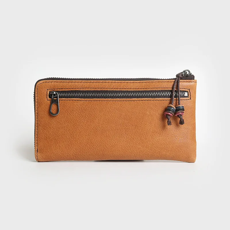 

Original Handmade Retro Men's Genuine Leather Long Wallet Youth Zipper Wallet Soft Leather Purse Handbag
