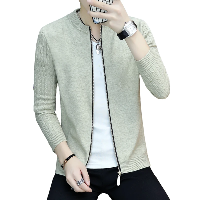 

Spring and Autumn Youth Style Cardigan Sweater Jacket Solid Men's Sweatshirts Zipper Knitted Coats Male