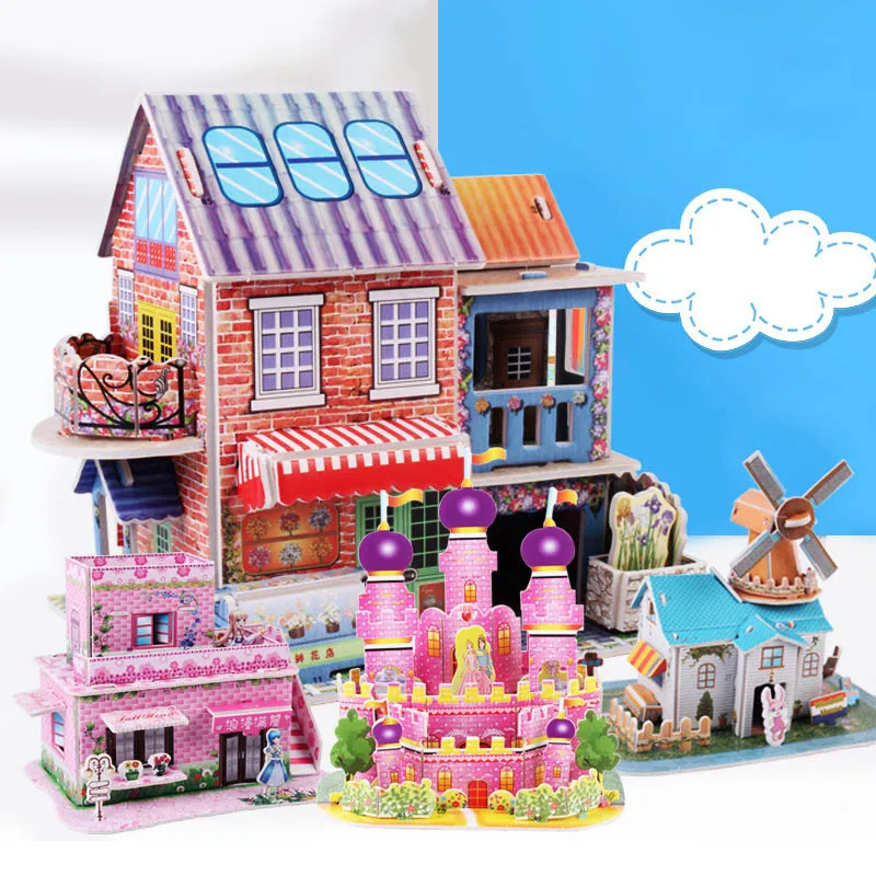 

3D DIY Puzzle Castle Assembling Model Cartoon House Paper Toy Kid Early Learning Construction Pattern Gift Children House Puzzle