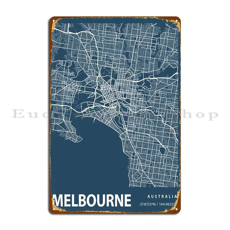 Карта Мельбурна, австралийская металлическая искусственная пещера, персонализированный жестяной плакат для создания ржавчины