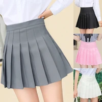 women girls high waisted pleated skater a line mini skirt with lining shorts solid color school uniform streetwear