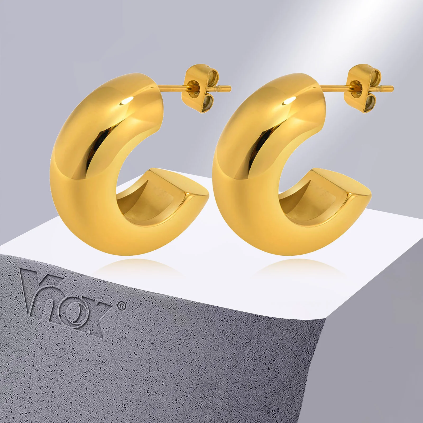 

Vnox Minimalist Chunky Open Hoop Earrings for Women Party Gift Jewelry, Gold Color Stainless Steel Ear Accessory