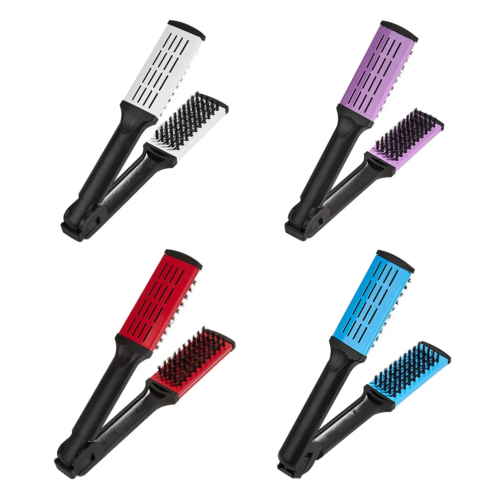 

1PC High Quality V-shaped Comb Hair Straightener Ceramic Straight Hair Double Brush Clip Painless Styling Tools