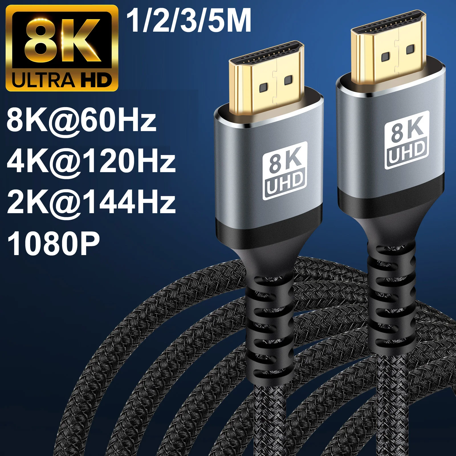 1/2/3/5/м нейлоновая оплетка 8K @ 60 Гц HDMI-HDMI 2,1 мужской аудио-видео кабель 48 Гбит/с для ноутбука ПК монитора камеры HDTV PS4