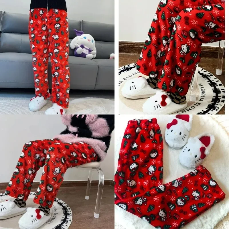 2024 пижамы Sanrio Hello Kitty фланелевые модные брюки на Хэллоуин женские кавайные