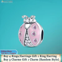 ahthen 925 sterling silver beads pink ladybug charm fit original pandora bracelets fashion fine jewelry gift