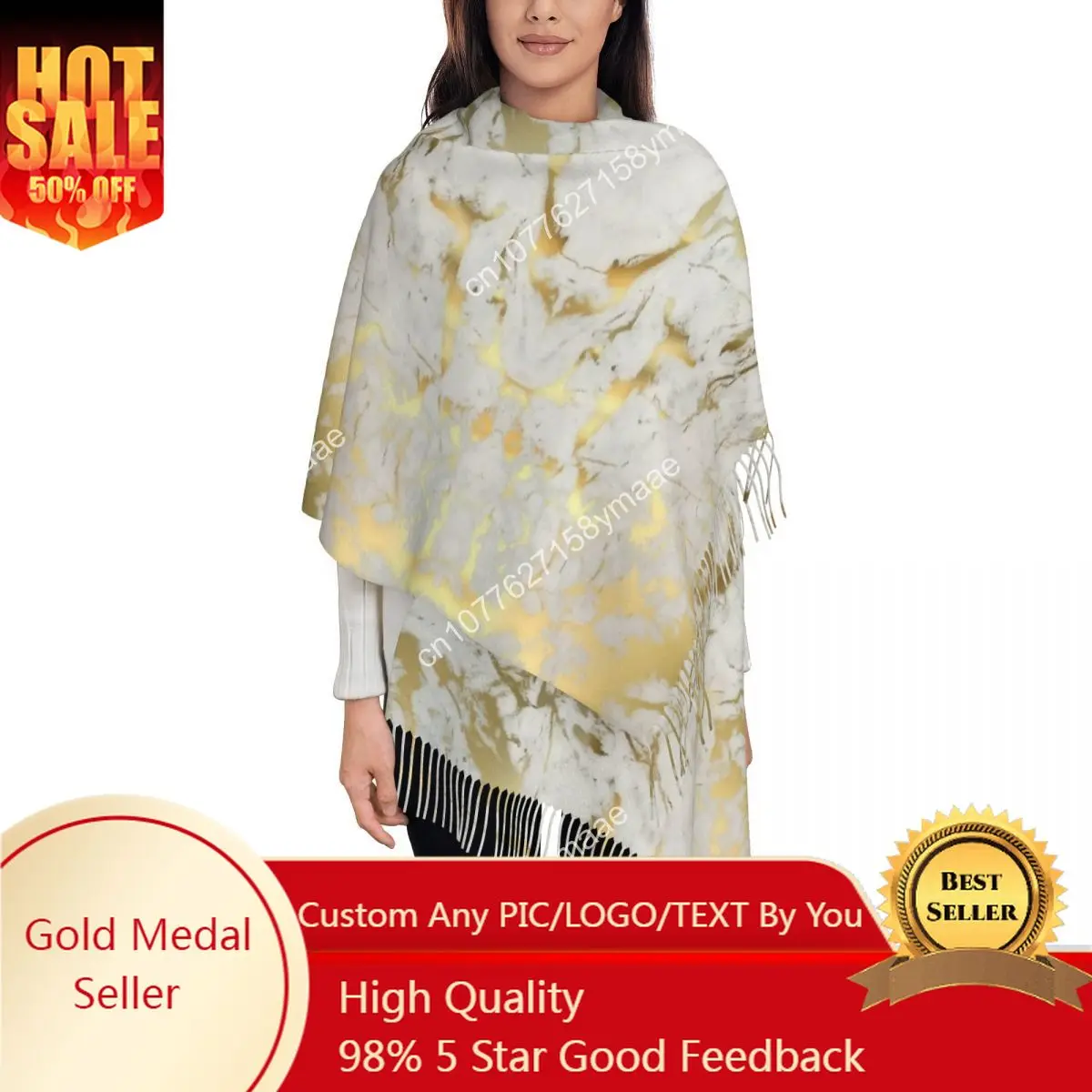 

Gold Marble On White Scarf For Womens Fall Winter Pashmina Shawls And Wrap Modern Geometric Graphic Long Large Shawl Scarf