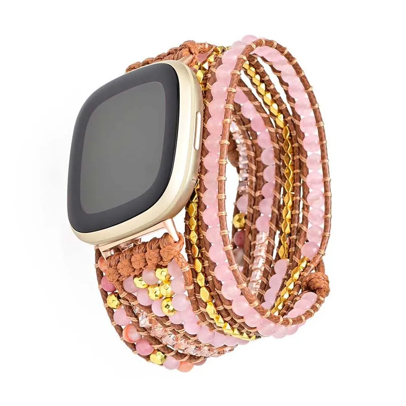 Bohemian Bracelet Strap For Fitbit Versa 3 2 1 Band Rope Bead Natural Stone Woven Watch band For Fitbit Versa Lite Sense Strap