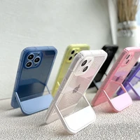 cute color stand holder bracket transparent silicone case for iphone 13 13 pro max soft clear shockproof cover