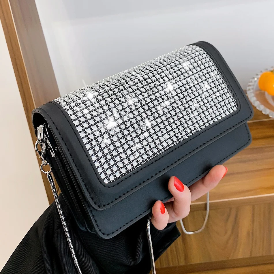 

2 Style Diamonds Shoulder Bags for Women Small PU Leather Lady Coin Purses and Handbags Luxury Evening Party Phone Crossbody Bag