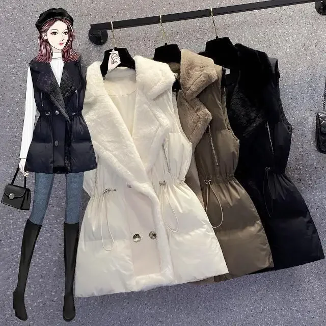 Зимнее белое пальто на утином пуху женский свободный теплый хлопковый жилет