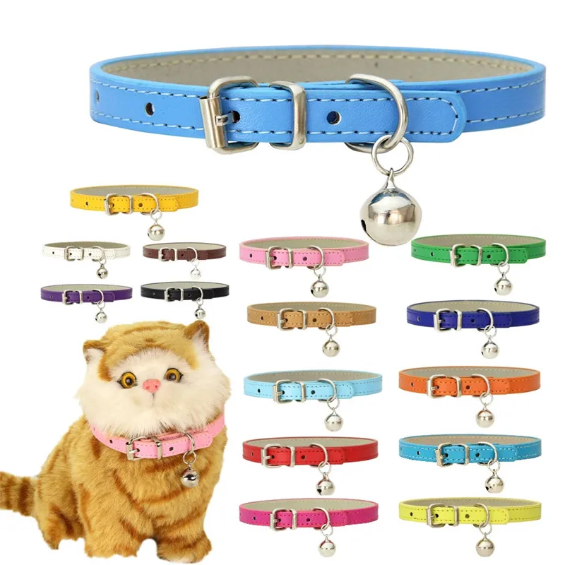 

PU Leather Pet Dog Collar Solid Color Puppy Necklace Collar for Cat Kitten Accessories Pet Supplies Chihuahua 16 Colors