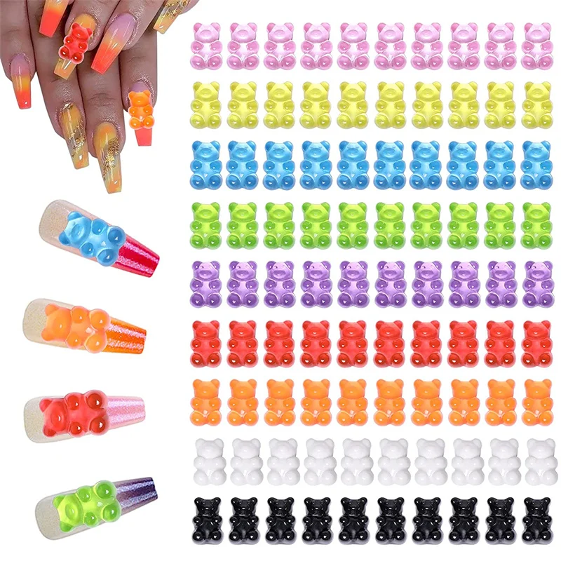 

10pcs Kawaii Gummy Bear Nail Art Charms Cute Jerry Bear Mixed Earrings 3D Nails Art Decoration Charms Luxury DIY Accessories