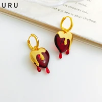 fashion jewelry personality heart earrings new trend cool design high quality brass red love earrings for girl