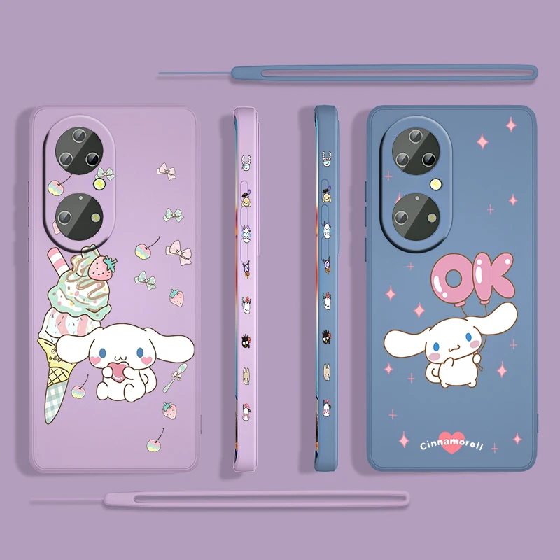 

Sanrio Girl Cinnamoroll For Huawei P50 P40 P30 P20 P Smart Z Pro Plus 2019 2021 Liquid Left Rope Phone Case Coque Cover Capa