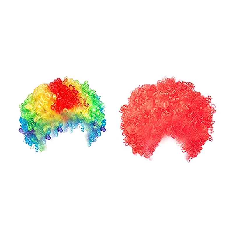 

Pack Of 2 Funny Clown Curly Wigs,Rainbow Wig Clown Wig,70'S 80'S Disco Theme For Kids Adult Childrens Party Halloween