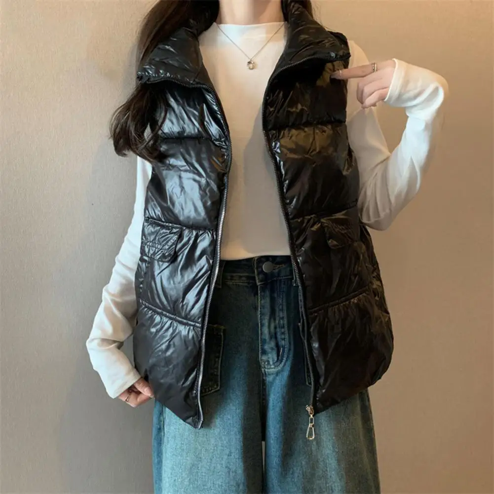 

Zipper Closure Lady Coat Loose Vest Thickened Padded Women's Winter Vest Windproof Heat Retention Plus Size Sleeveless Lapel