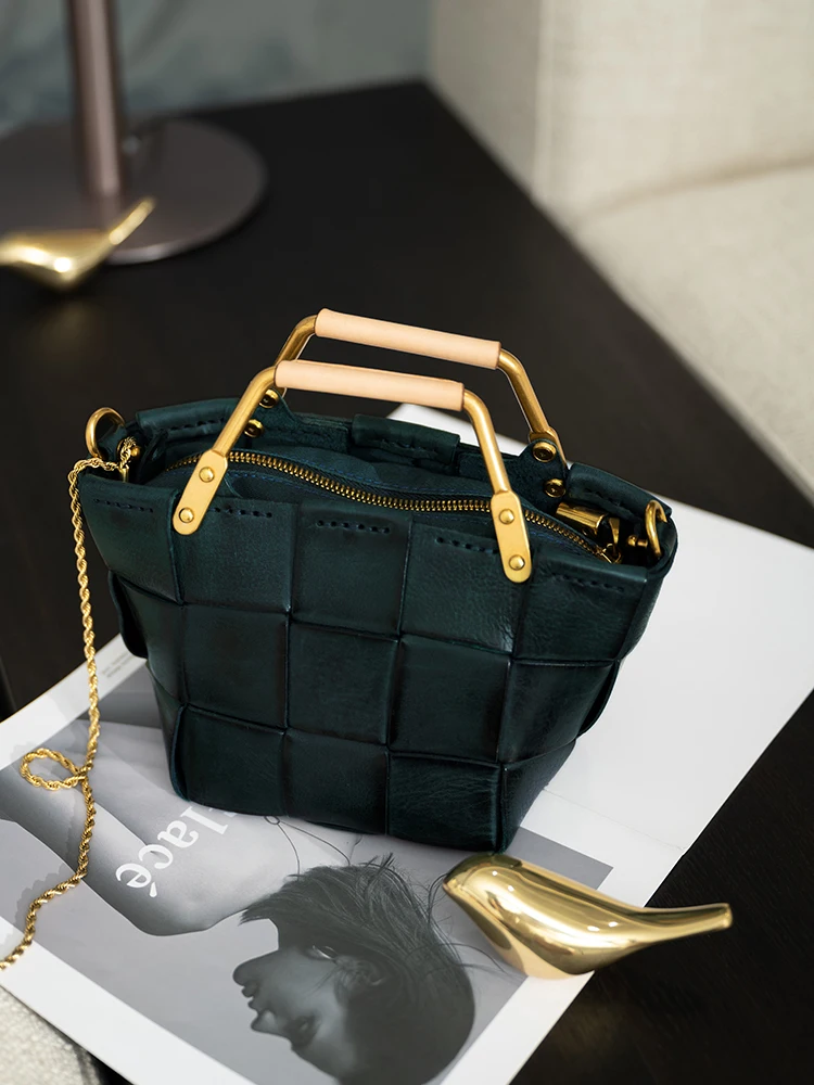 

Vegetable Basket Tote Bag Hard to Produce Half a Year Vintage Cowhide Woven Handbag Small Women Handbags Hand Bag Bag
