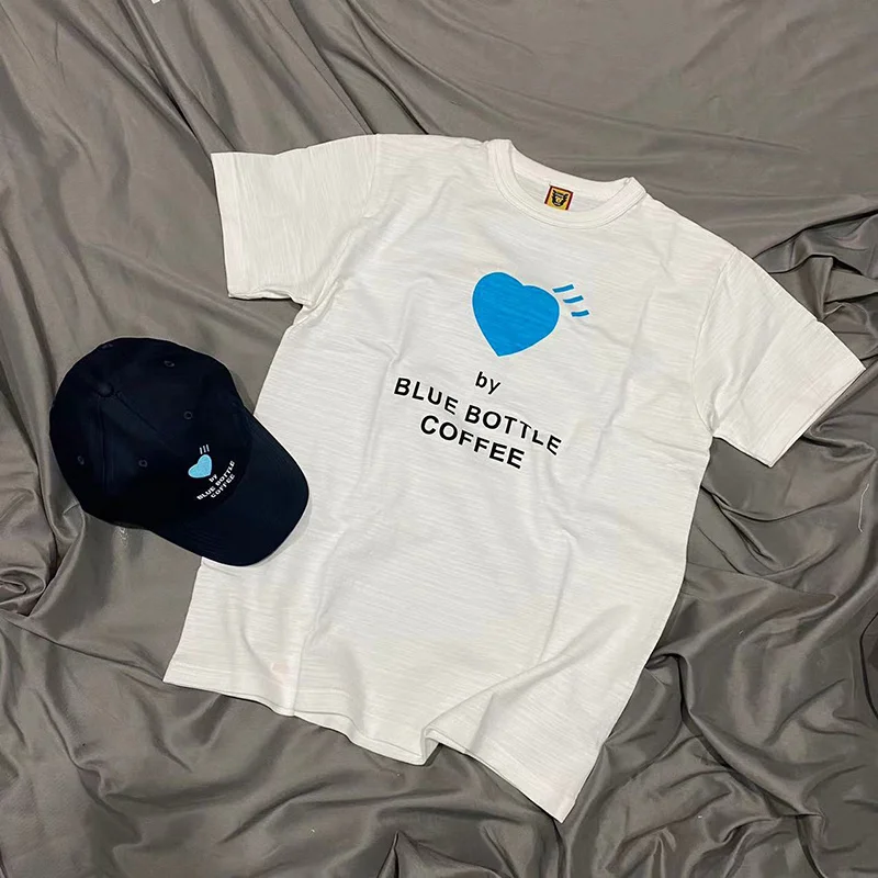

Made T-shirt Human Blue Heart Print Men Women 1:1 HUMAN MADE Oversize Tops Tee