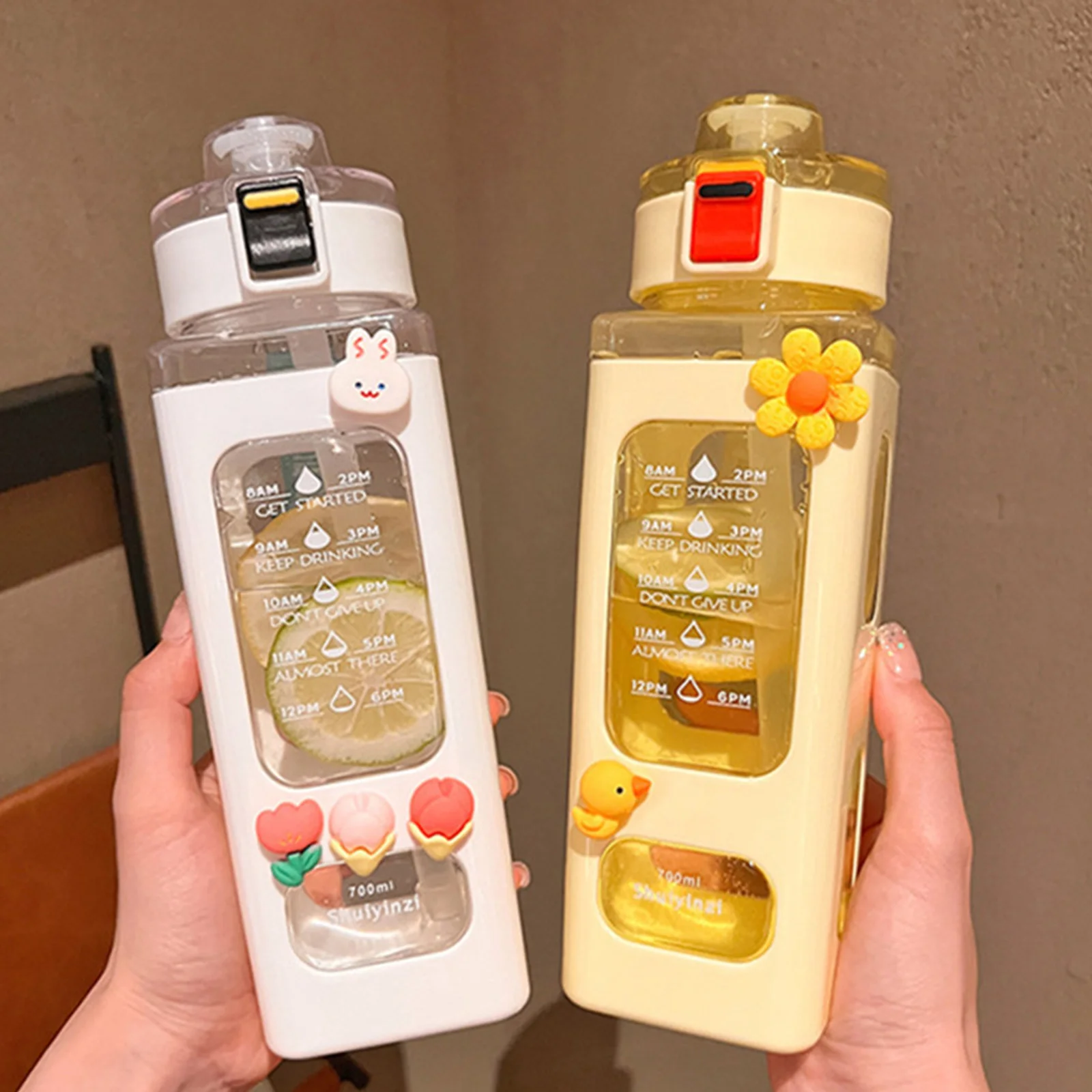 700 мл Милая бутылка для воды для девочки с наклейкой большая емкость квадратная чашка для напитков сок молоко портативный кавайный стакан Спортивная посуда для напитков