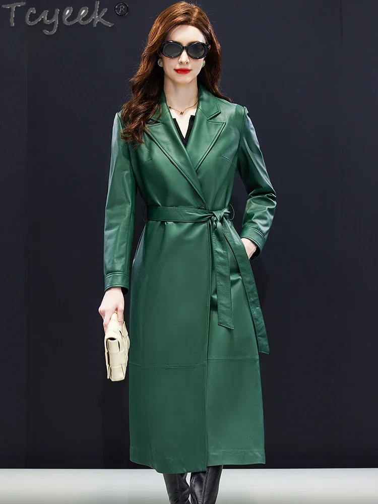 Tcyeek куртка из натуральной кожи женское пальто овчины Тренчи средней длины для