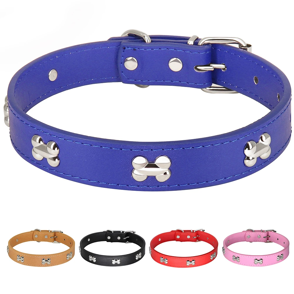 

Dog Collar Leather Dogs Collars Bone Puppy Cat Necklace Adjustable For Small Medium Dogs Chihuahua Pug Pet Accessories Pink