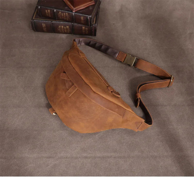 Retro fashion design crazy horse cowhide men chest bag daily outdoor sports summer work real leather messenger bag for teenagers