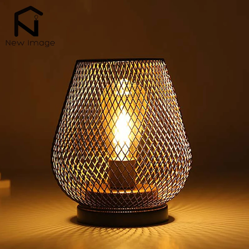 

Modern Iron Bird Cage Table Lamp Mesh Battery Powered Lamp Decorative Light Nightstand Cafe Home Decoration