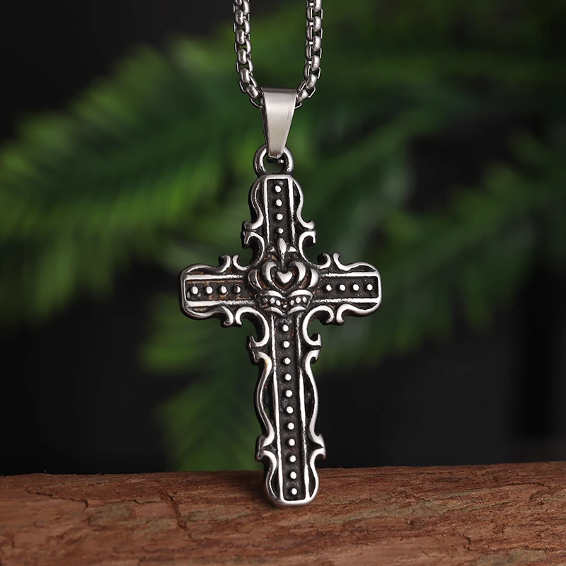 

Personality Fashion Creative Christian Stainless Steel Crown Cross Pendant Necklace for Men Women Daily Blessing Accessories