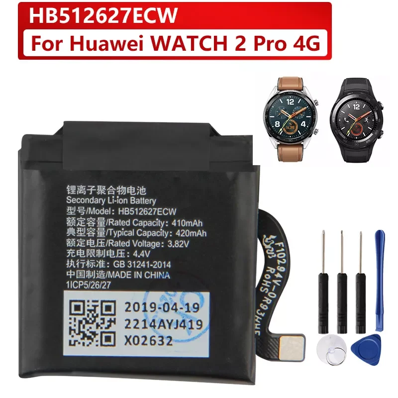 

Replacement Battery For Huawei Watch2 Pro 4G EO-DLXXU Design WatchGT FTN-B19 HB512627ECW Genuine Battery 420mAh