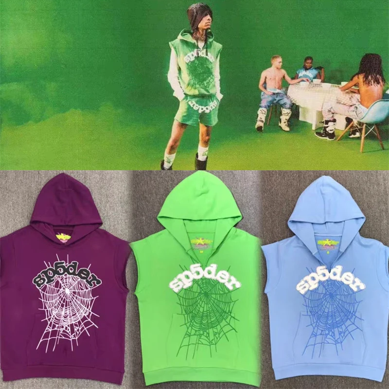 

Sp5der 555555 Wed Hoodie Sky Men's And Women's Sleeveless Hoodie