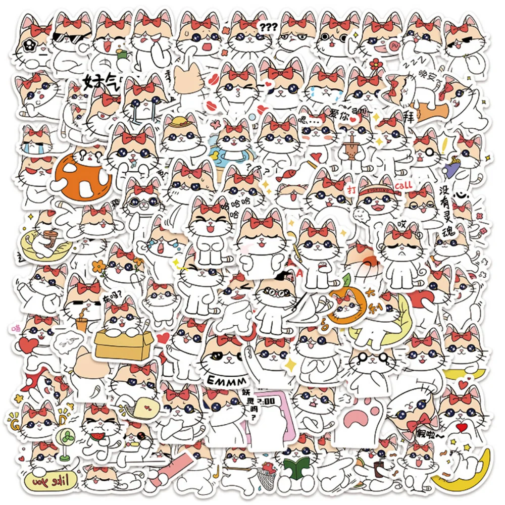 

50/100pcs Kawaii Cat Cartoon Sticker Cute Animal Decals Kids Toys DIY Scrapbook Laptop Stationary Guitar Suitcase Car Sticker