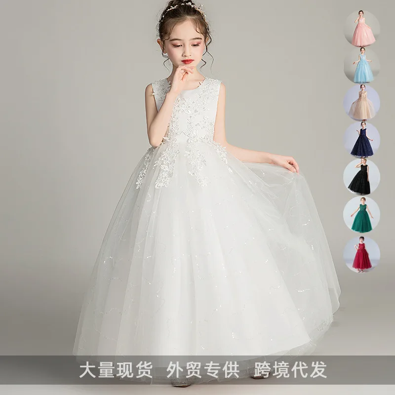 Детское длинное свадебное платье пышное Сетчатое принцессы детская одежда