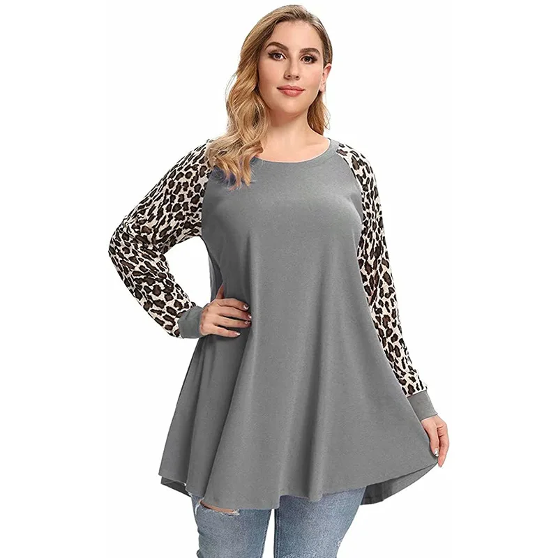 

5XL 6XL Plus Size Tee Shirt Woman 2022 Spring Autumn Leopard Print Long Sleeve Casual Long Blouse Loose Oversized Ladies Tops