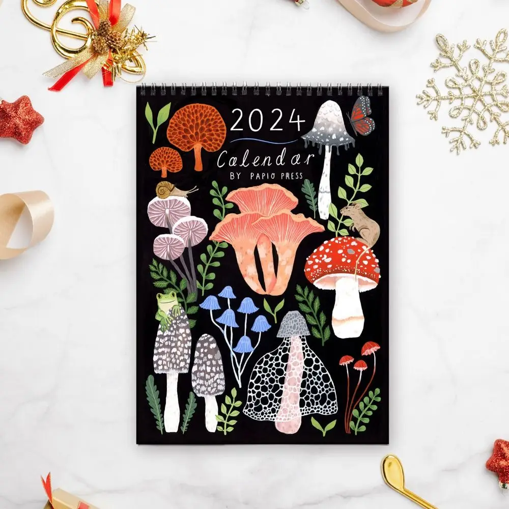 

New Year's Gifts 2024 Illustrated Wall Calendar Time Planning Wall Decor Hanging Calendar Mushroom Paper