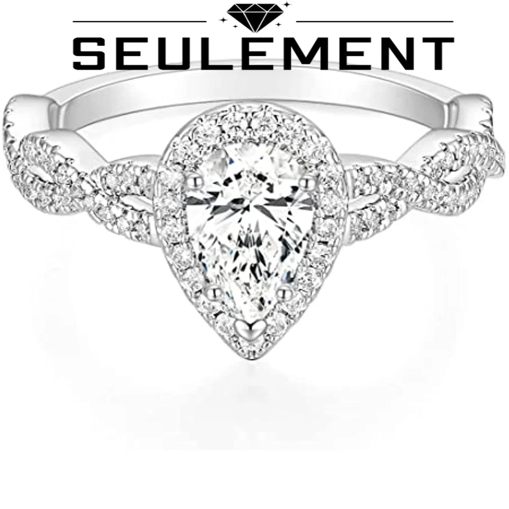 

Seulement 1.5CT Engagement Ring for Women Teardrop 5a Cubic Zirconia Wedding Band Halo Twisted Pear CZ Promise Anniversary Ring