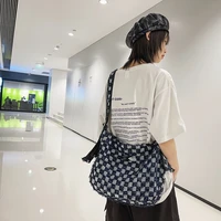 denim tassel womens bag 2022 trend checkered shoulder bag jeans big shoppers eco bag casual daily large capacity crossbody bags