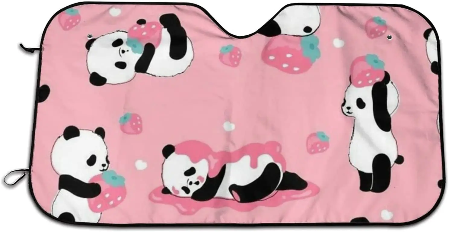 

GHUJAOOHIJIO Panda Strawberry on Pink Car Windshield Sun Shade - Universal Fit Car Front Windshield Sunshade-UV Protection Keep