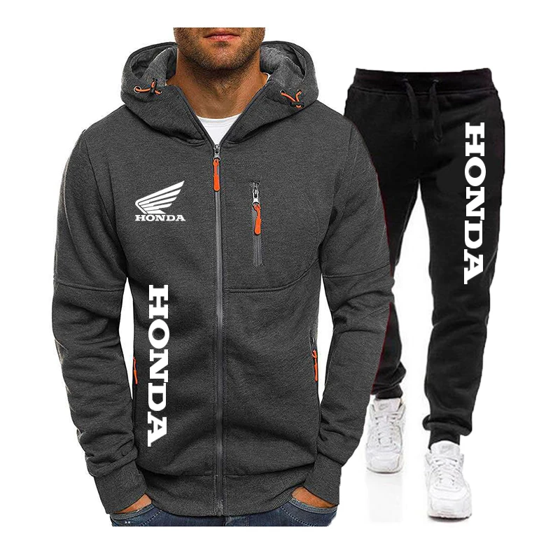 

Men's Tracksuit Honda Logo Print Zip Hoodie Sweatshirt and Pants Activewear New Fashion Gym Clothing Cycling Wear Men's Suit