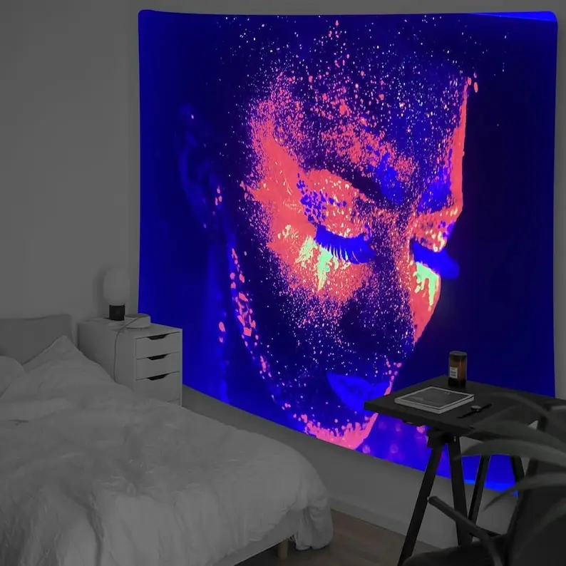 

Beautiful Girl Psychedelic Glow Tapesties UV Reactive Tapestry Wall Hanging Luminous Blacklight Tapestry For Bedroom Wall Decor
