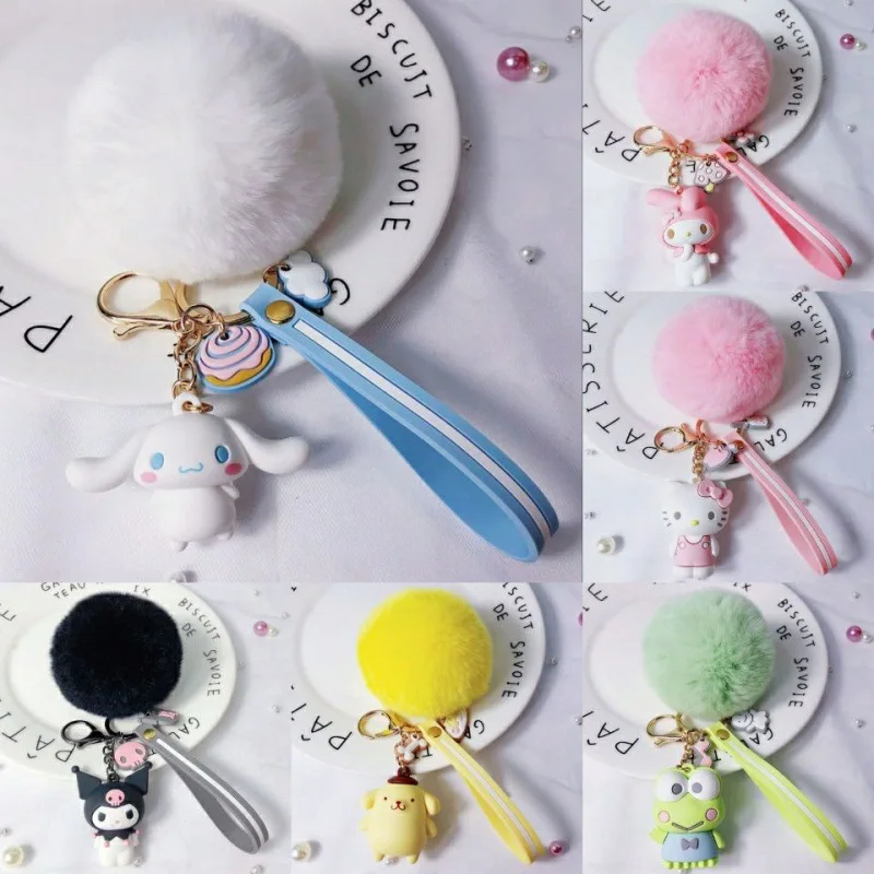 

New Sanrio Family Keychain Pendant Cute Kuromi Melody Cinnamoroll KT Cat A Variety of Girly Heart Plush Jewelry Gifts