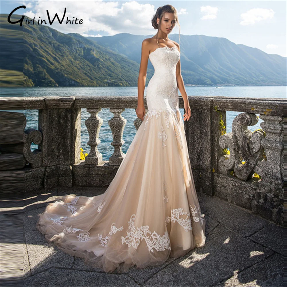 Купи Beach Strapless Mermaid Wedding Dress Lace Appliques Backless Wedding Gown Court Train Dress For Bride 2022 vestidos de novia за 5,940 рублей в магазине AliExpress