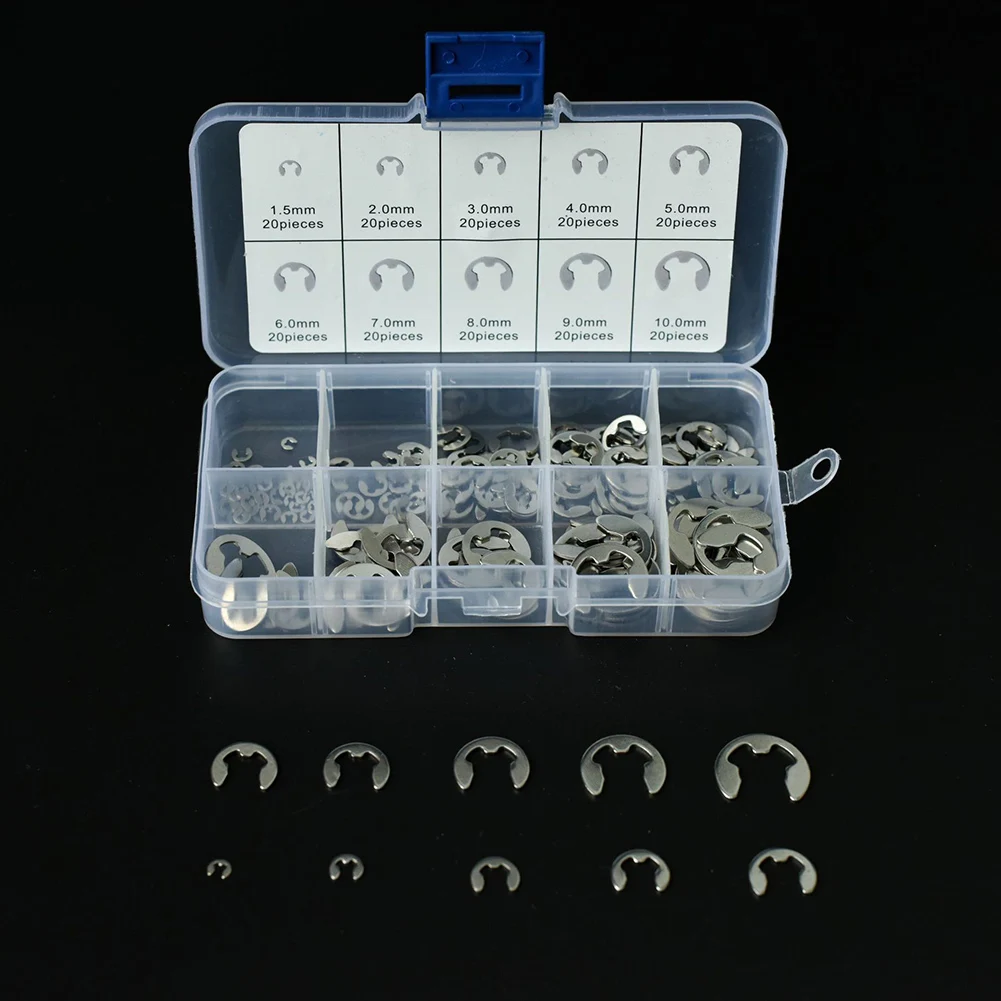 

Комплект удерживающих колец E клип шайба 120 шт., стопорное кольцо в форме пряжки из нержавеющей стали, стопорный вал 1,5-10 мм, внешний фиксатор ...